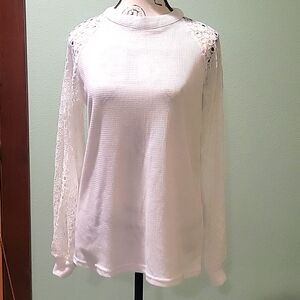 White Long Sleeve Waffle Knit Shirt